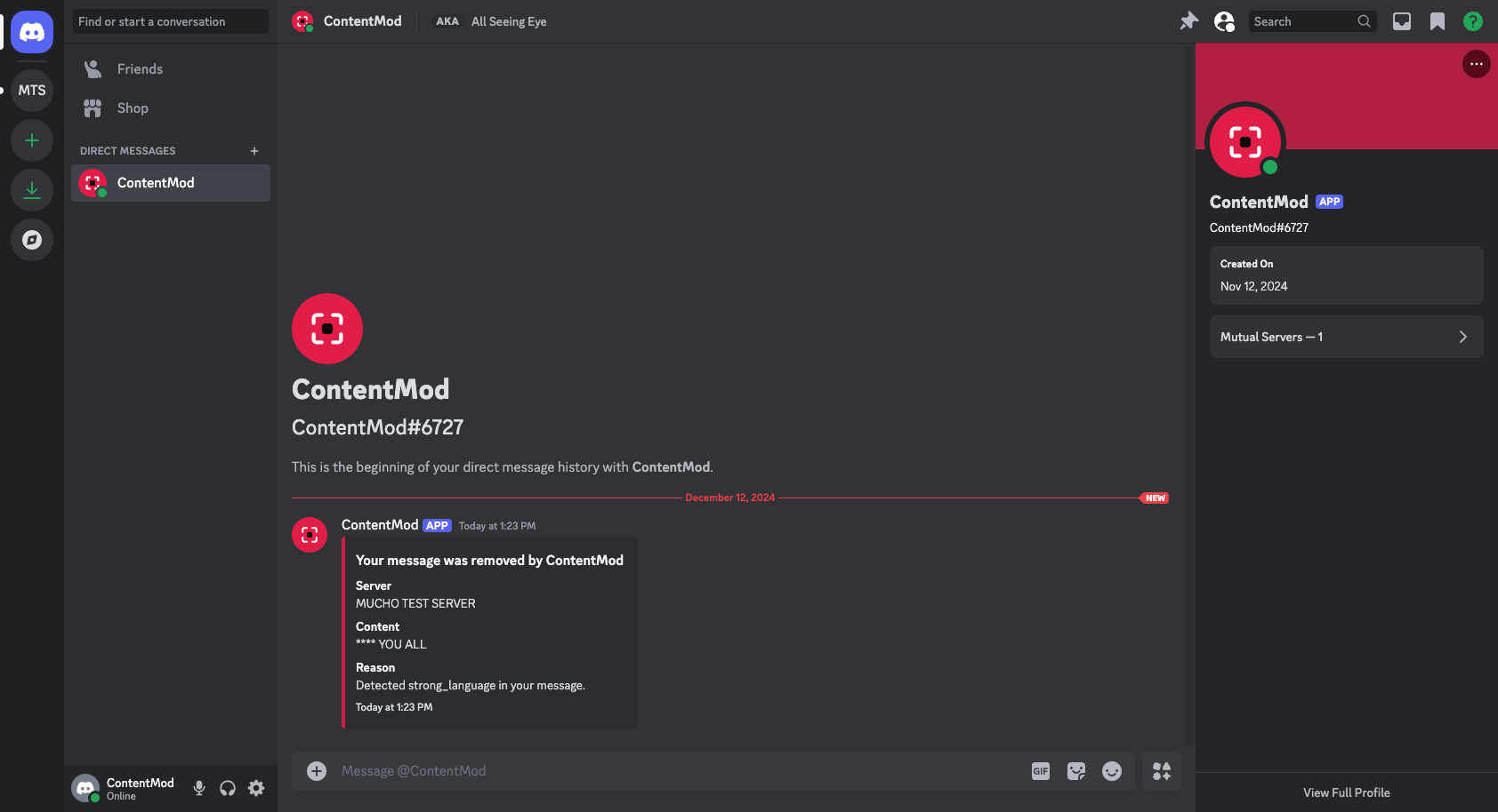 A screenshot sent for moderation